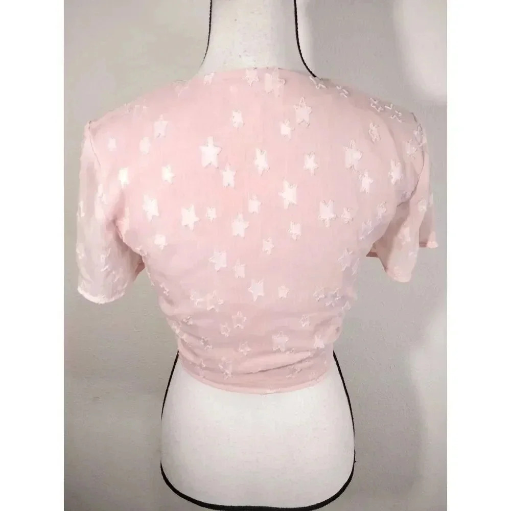 Revolve By the Way Superdown Aylin Pink Star Front Tie Crop Top Women's Size XS - Picture 6 of 9